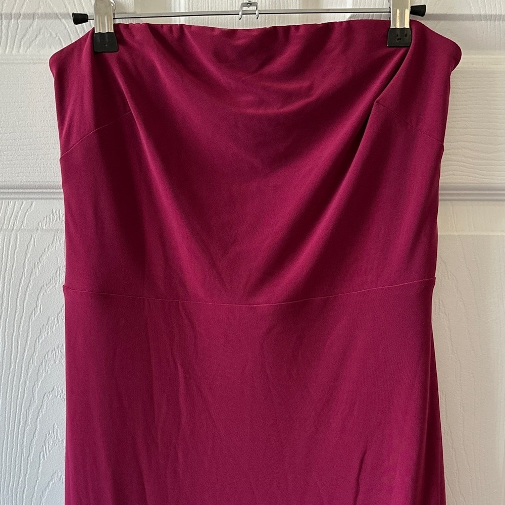 Express Strapless Asymmetrical Ruffle Maxi Dress, Fuchsia, Size Medium - Picture 2 of 15